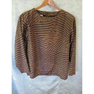 VTG 80's La Chine Glenda WangTop Size 8 Zebra Stripe Collarless Career Blouse